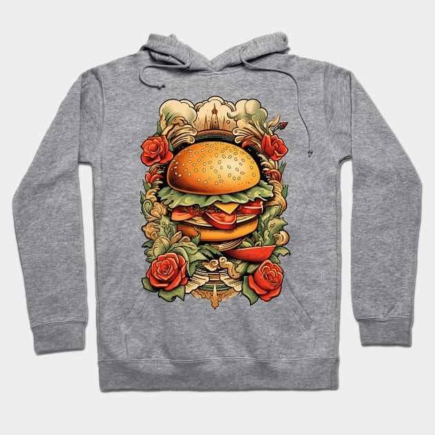 Hamburger Tattoo Hoodie by JunkyDotCom